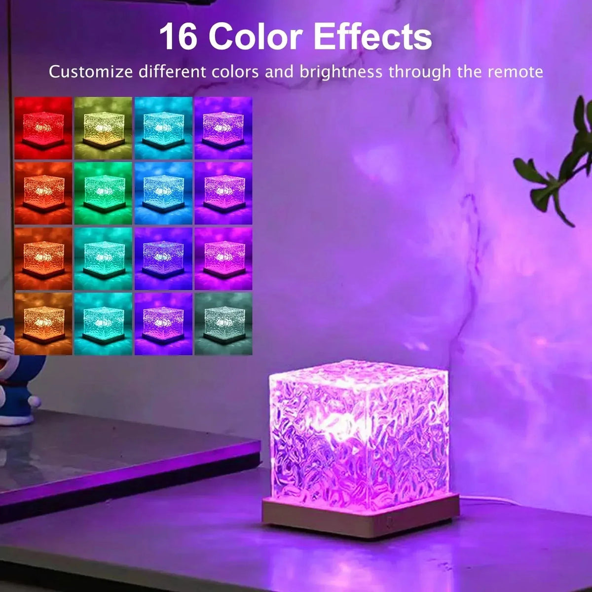 Lámpara de Proyección Aurora 16 Colores – Efecto Ondas y Llama de Cristal