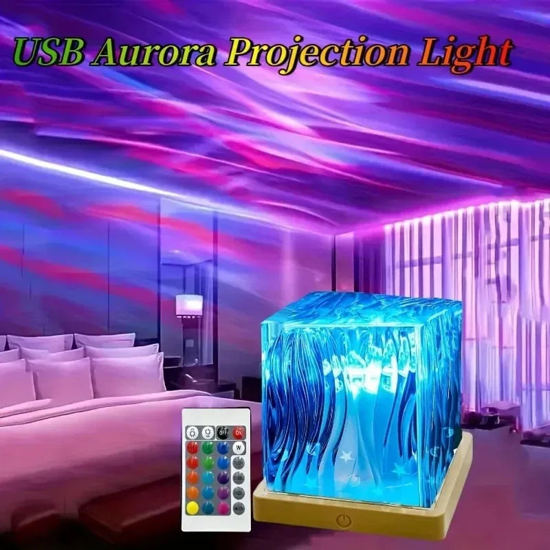 Lámpara de Proyección Aurora 16 Colores – Efecto Ondas y Llama de Cristal