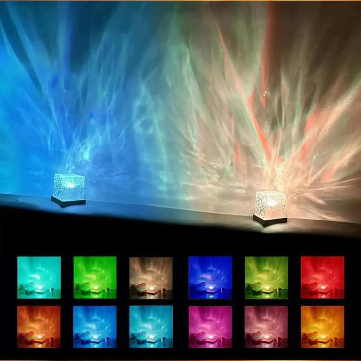 16-Color Aurora Night Light – Water Ripple & Flame Crystal Projector