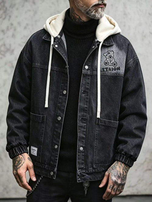 Chaqueta Vaquera Streetwear Talla Grande para Hombre con Capucha Desmontable - Artículos HE