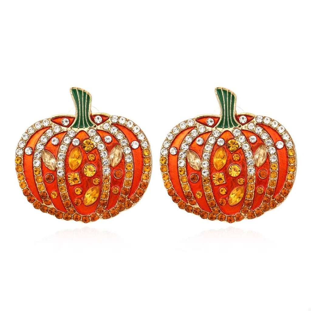 Halloween Pumpkin Rhinestone Stud Earrings - Artículos HE
