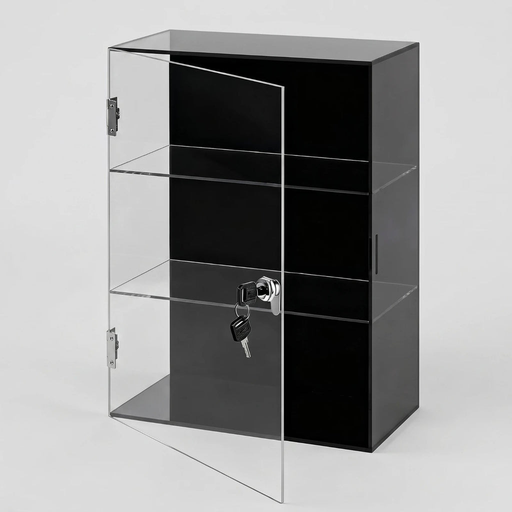 Lockable Acrylic Display Case 3-Tier Acrylic Display Case with Lock No Assembly Required Freestanding for Collectors, Countertop - Artículos HE