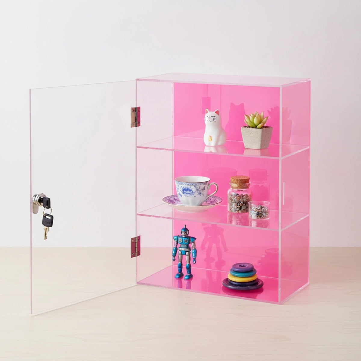 Lockable Acrylic Display Case 3-Tier Acrylic Display Case with Lock No Assembly Required Freestanding for Collectors, Countertop - Artículos HE