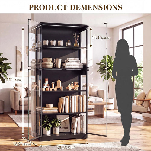 TCGBKAF 5‑Tier Display Cabinet with Glass Doors Motion Sensor Dimmable LED Lights Wooden Frame Display Storage Cabinet for Collectible Figures Living Room Bedroom Office Home Furniture - Artículos HE
