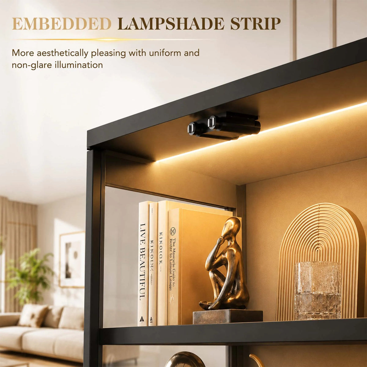TCGBKAF 5‑Tier Display Cabinet with Glass Doors Motion Sensor Dimmable LED Lights Wooden Frame Display Storage Cabinet for Collectible Figures Living Room Bedroom Office Home Furniture - Artículos HE